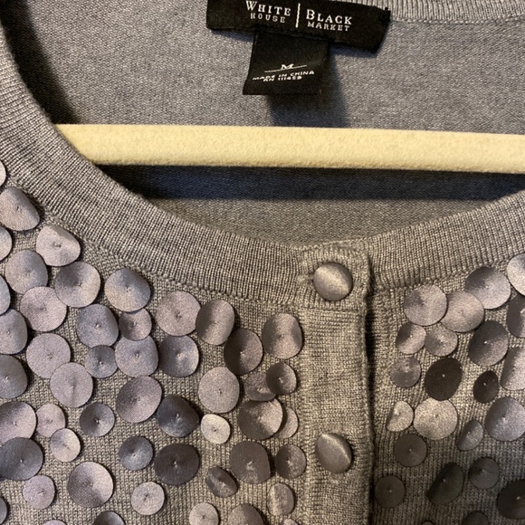 - WHBM Gray Knit Polka Dot Applique 3/4 Sleeve Button Cardigan Size - Picture 2 of 4